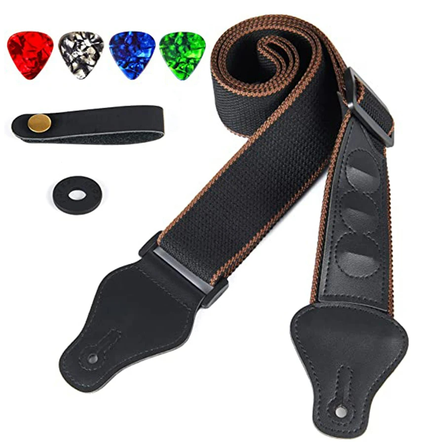 Musical Instrument Kit - 7Pcs/Set Guitar Strap Black PU Leather